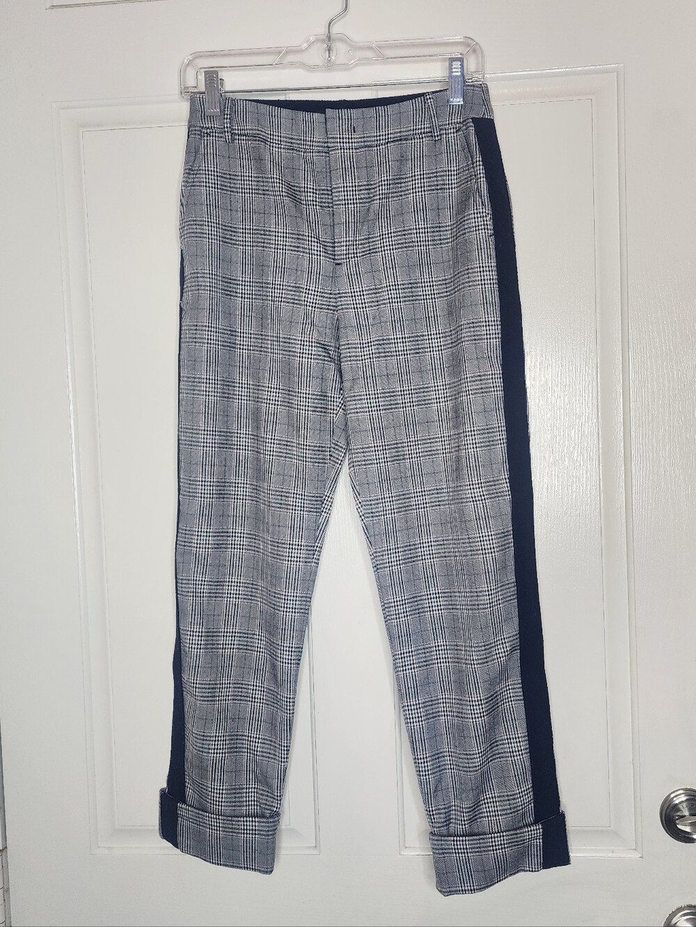 Peacebird Glen Plaid Cropped Trousers with  Side Stripe Accent Medium